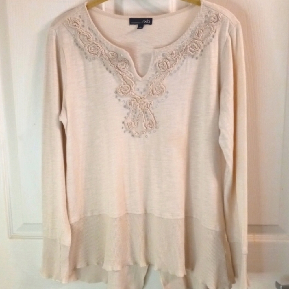 BOHO rxb Small Top /Shirt Cream Long Sleeves Raised Detailing & Textured…